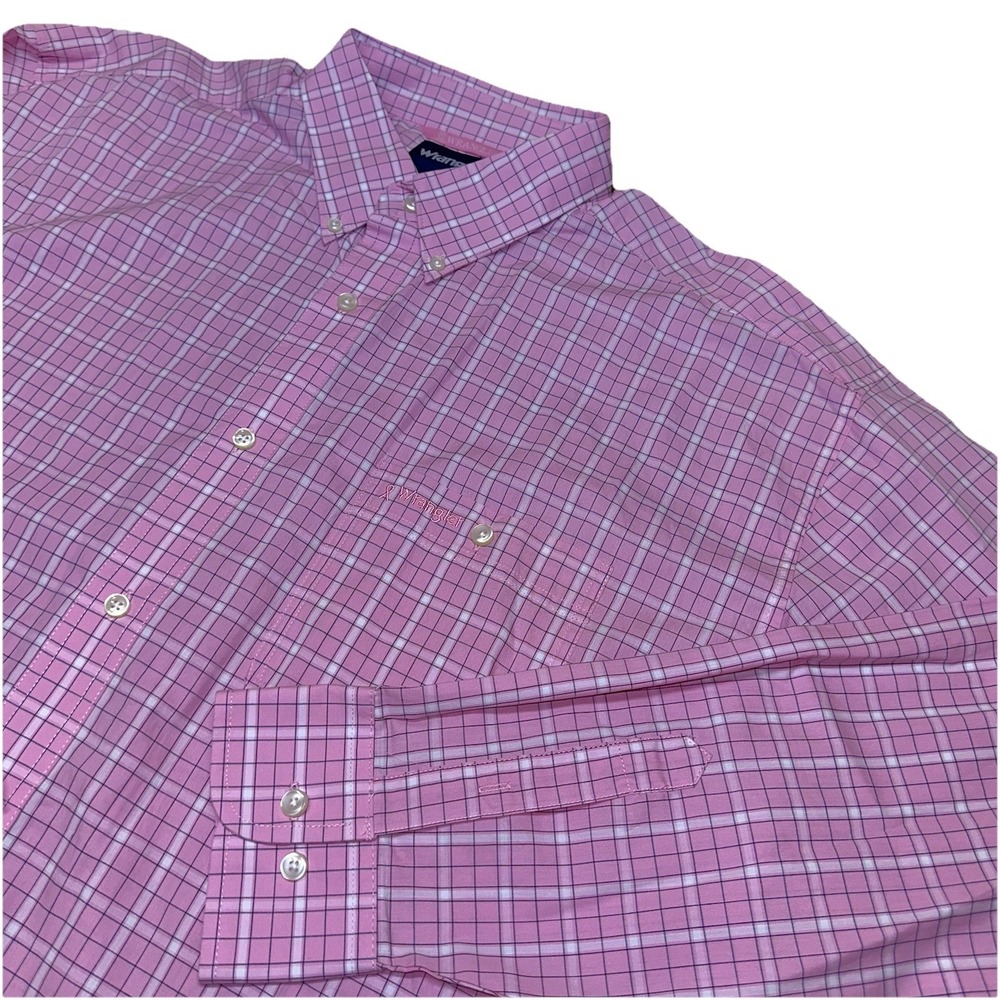 Wrangler Breast Cancer Pink Plaid Button Down Dress‎ Shirt Western Men's 2XL XXL